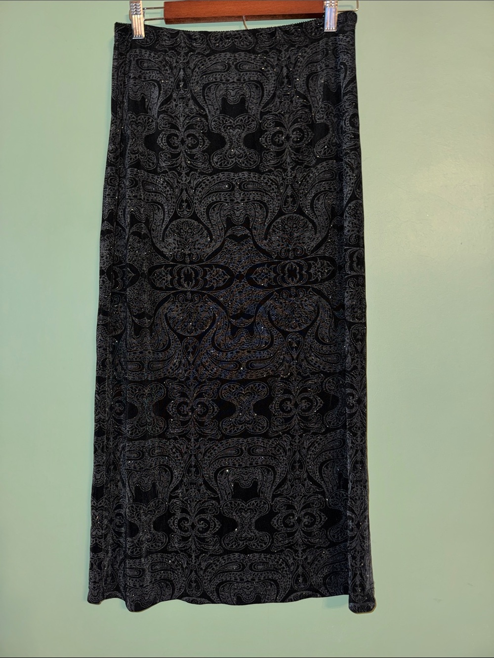 Vintage Mark Singer Black Glitter Maxi Skirt with Slit Whimsigoth Goth Large